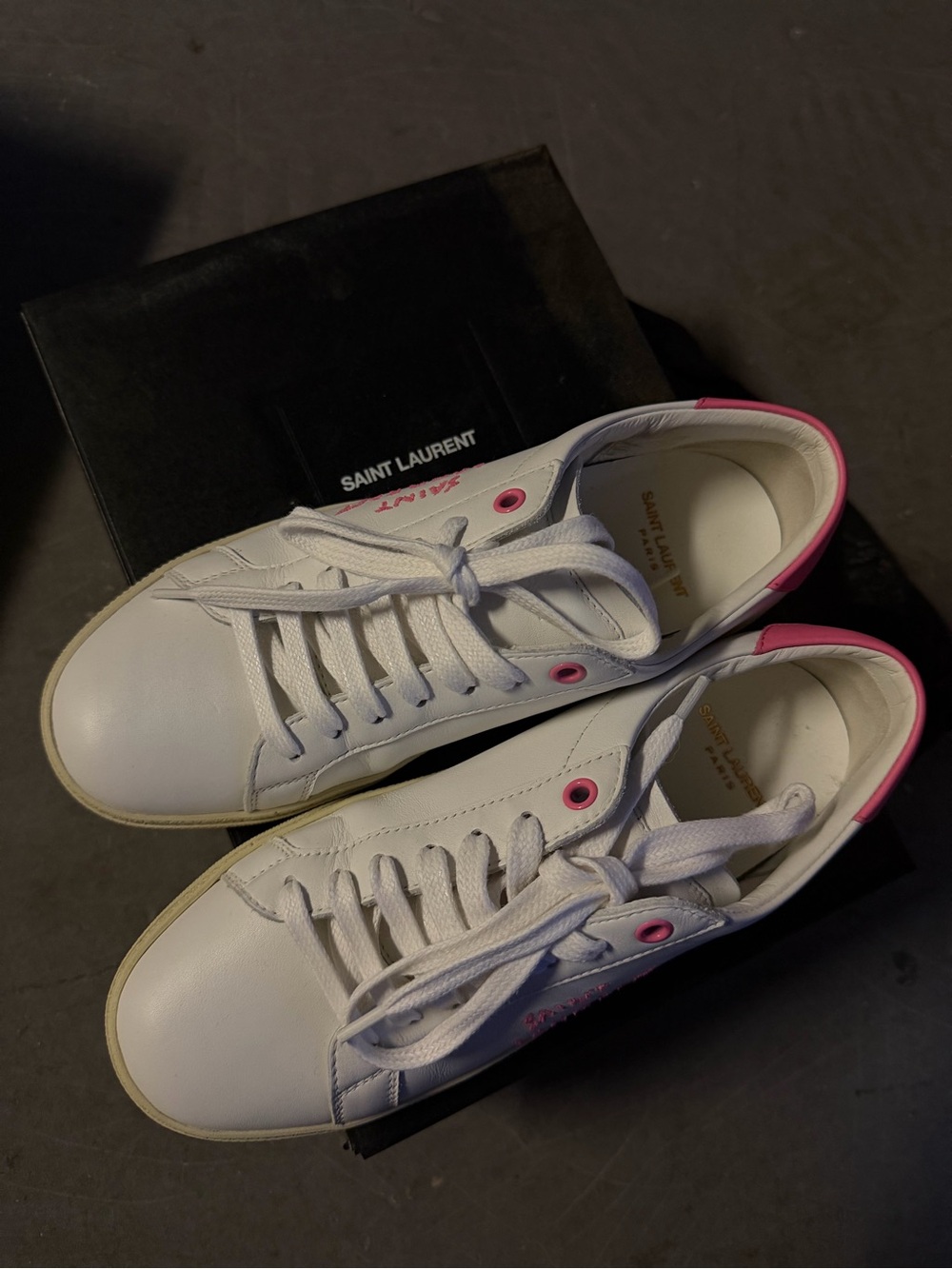 Saint Laurent White Leather Low-Top Sneakers with Pink Accents